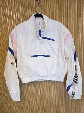 NWOT Free People FP Movement White Pullover Windbreaker Jacket Sz S 80s Logo